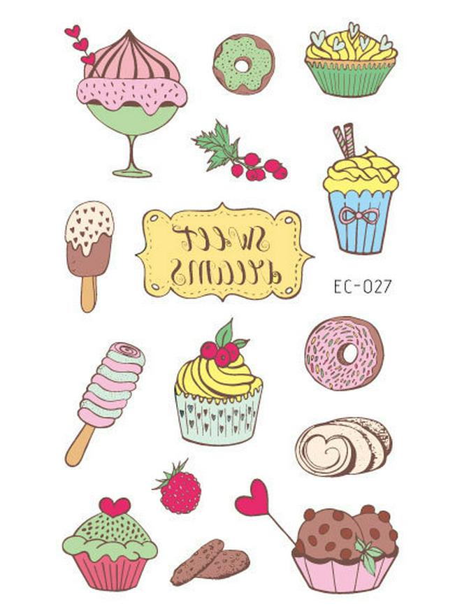 Wasserdichte Niedliche Eis & Donut Tattoo Aufkleber für Kindergeburtstage