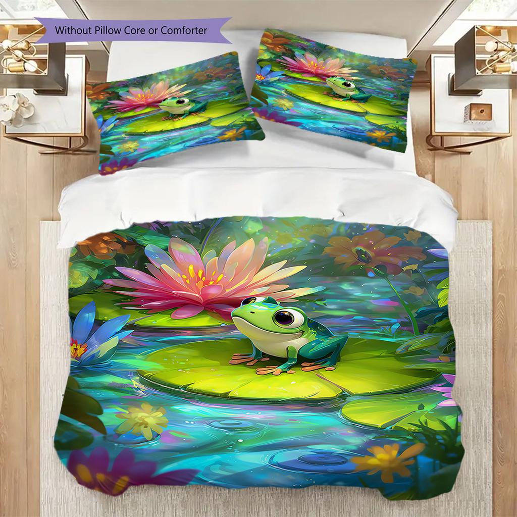 Frog Pattern Bedding Quilt Set Quilt Cover Pillowcase Home Decoration Birthday Gift (1 * duvet cover + 2 * pillowcase, without core)