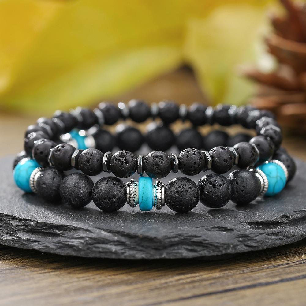 Black Matte Copper Inlaid Zirconium Diamond Ball Flying Saucer Long Bracelet Bracelet Set Wholesale Men's Woven Bracelet