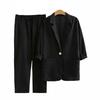 2Pcs Women Blazer Shorts Set Loose Long Sleeves Cool Summer Casual Suit Set