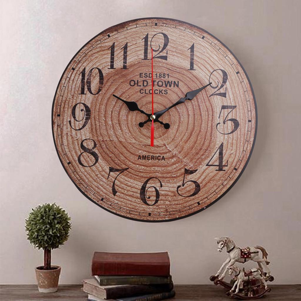 Vintage Wood Clock Hanging Clock Hanging Wall Supplies for Kindergarten School Classroom Decoration