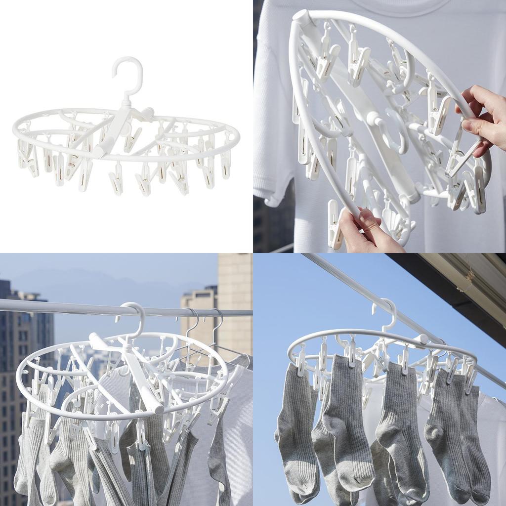 Compact Plastic Folding Laundry Hanger With 32 Clips For Efficient Drying
