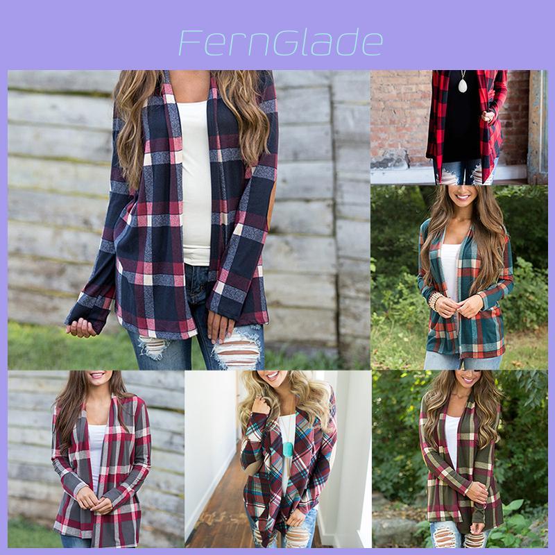 Cozy Women Plaids Cardigan T-shirt With Stylish Lapel Collar For Casual Wear