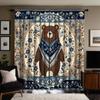 2pcs HD National Wind Floral Bear Decorative Curtain Blue Digital Printed Curtain Home Decoration Style Decoration Living Roo