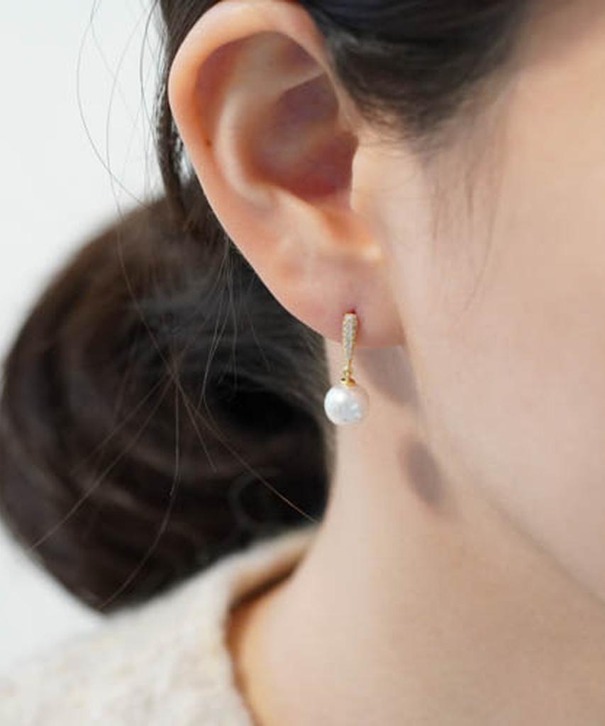 Alleun Silver 925 Cubic Teardrop Pearl Earrings Bold Mini