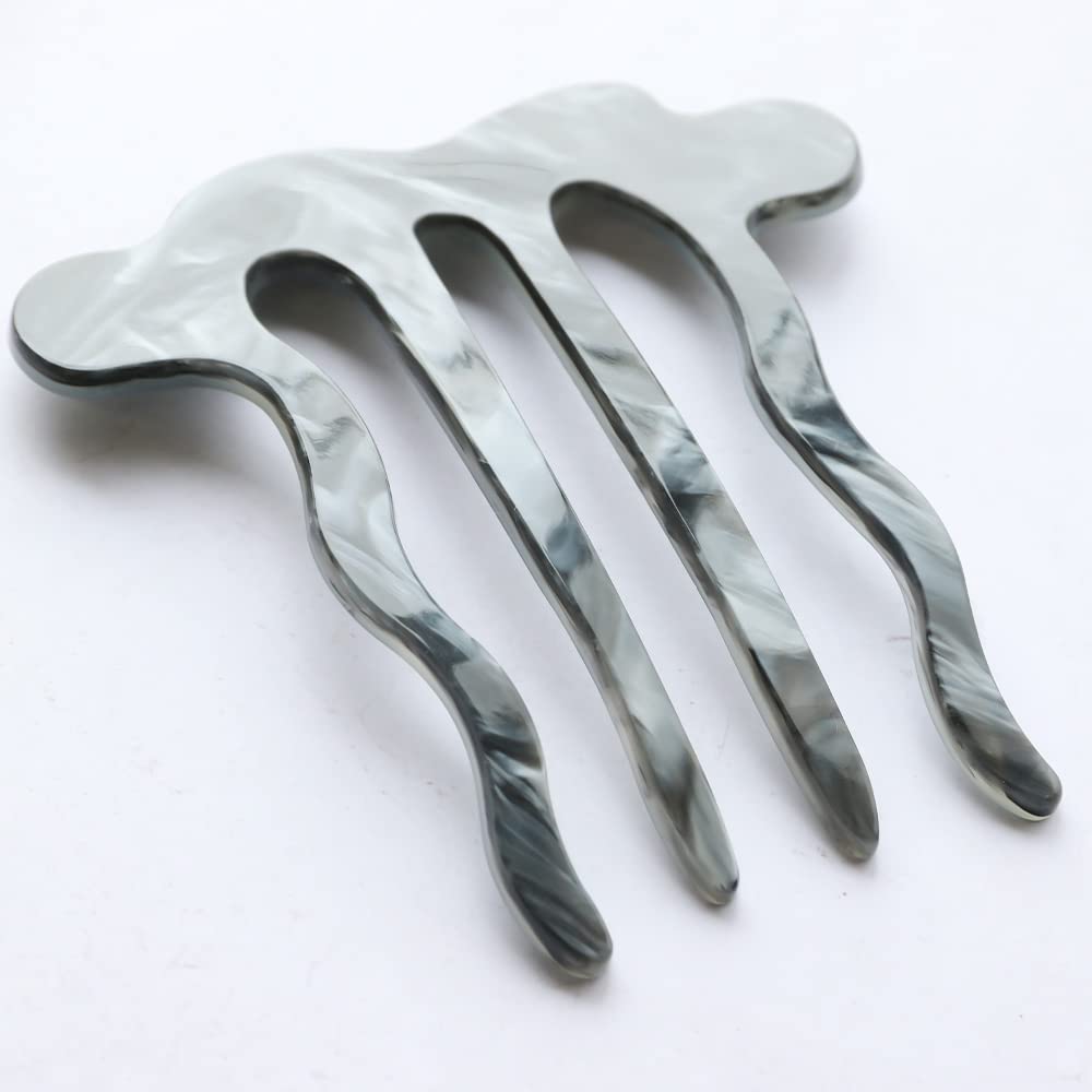 JewelVOX Hair Kanzashi Hair Accessory for Marbled Nuanced Wave Stylish and Popular for Adults Comb, Women, Updo, (Gray)