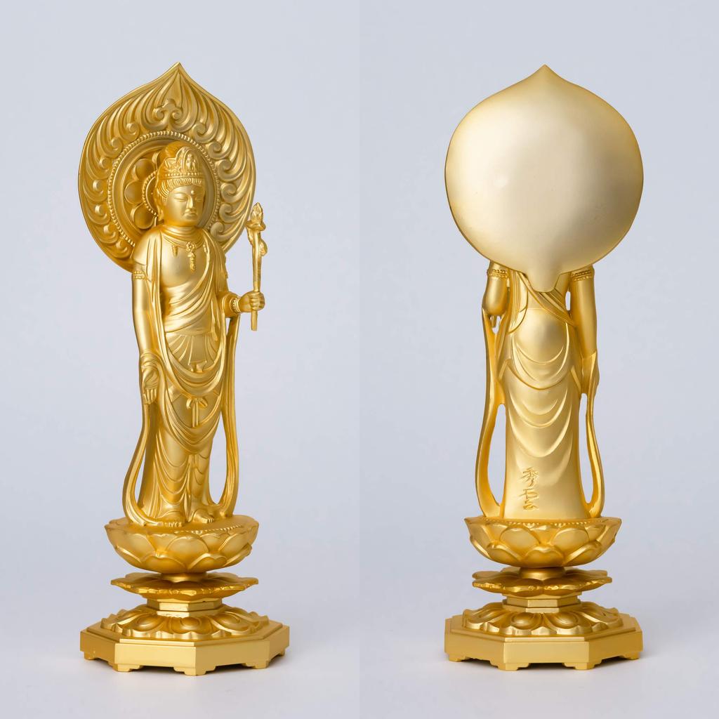Buddhist statue of Shokannon 15cm Makita Rinzai Takaoka bronzeware Bodhisattva, (gold plated/24k gold), sculptor Shuun, model "Tendai, Shingon,