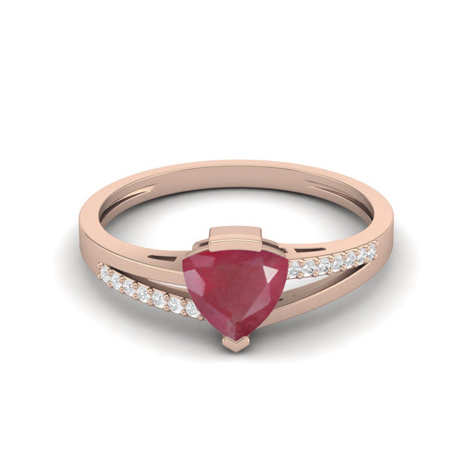 0.93 Cts Trillion Shape Ruby 925 Sterling Silver Rose Vermeil Split Shank Women Anniversary Ring 5