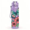 1PC Colorful Butterfly Pink Wildflower Floral Art 750ml Color Plastic Sports Water Bottle Leakproof Flip Straw Lid Suitable for Sports Office Home Use