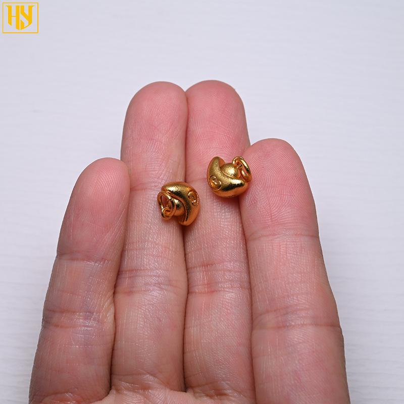 Fu Character Gold Ingot Beads: 24k Gold Plated Copper, Hole-Drilled for DIY Handmade Braided Rope Jewelry