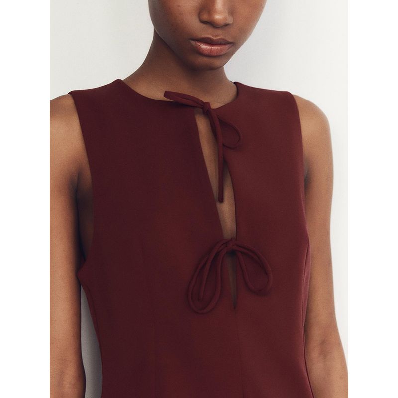 Za2025 Spring New Women's Clothing Waist-Tight Slim Looking Wavy Style Wide Hem Bowknot Decoration Short Dress 4661316