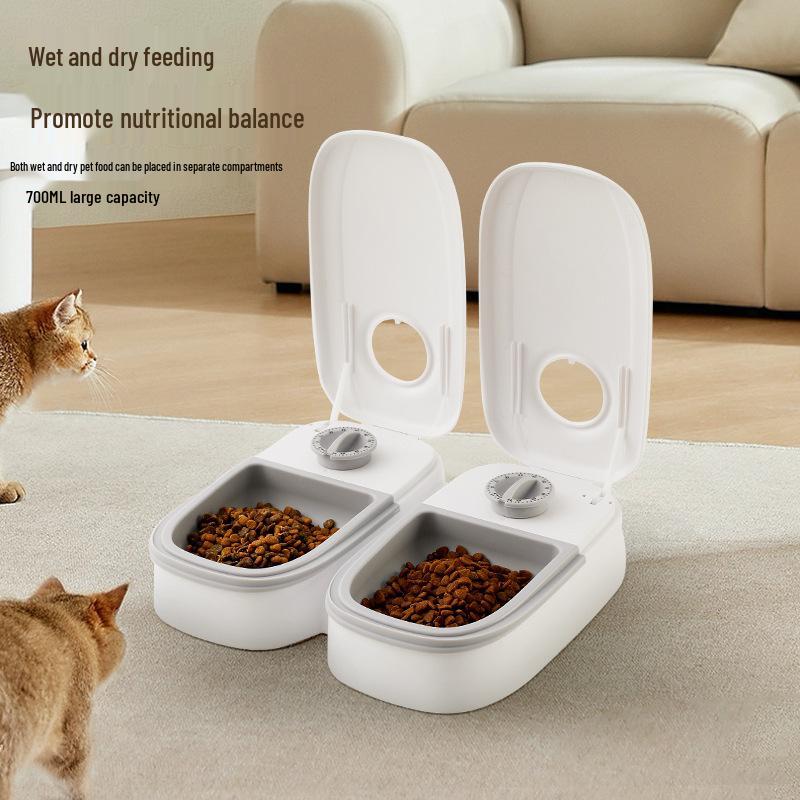Automatic Pet Feeder with Timer for Cats and Dogs - Separates Dry & Wet Food