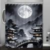 1pc Moonlit Mountain Pavilion Scenery Digital Print Shower Curtain, Bathroom Home Decor with Free Hooks, Machine Washable