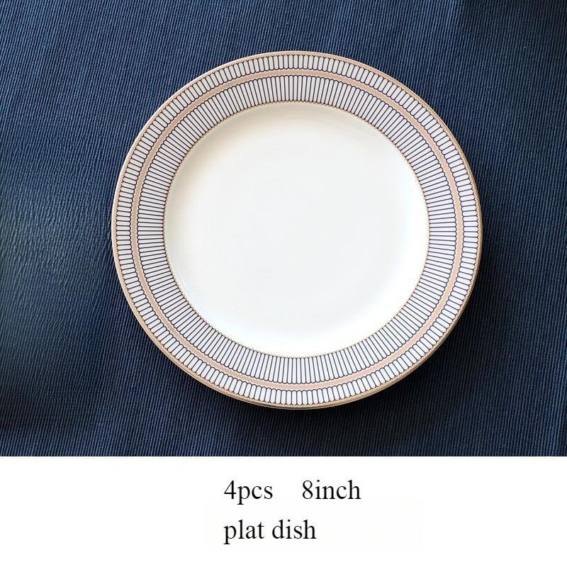 8/10palcové talíře z kostního porcelánu - Moderní elegantní kulaté nádobí se zlatým lemem Dezertní talířová sada Jídelní nádobí Servírovací talíře pro kuchyň, vhodné do mikrovlnné trouby