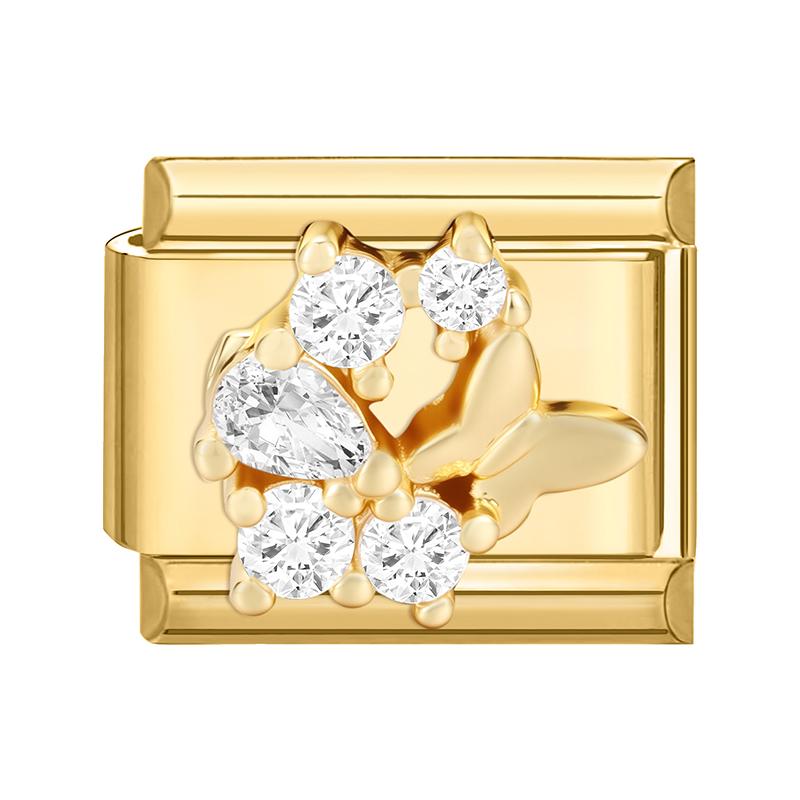 Gold Color Zircon Butterfly Moon Star Heart Italian Charm Link Fit 9mm Stainless Steel Bracelet Women Men DIY Making Gifts