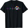 Dog Paw Print Heartbeat Shirt Women Girls Mom Love Dogs T-Shirt