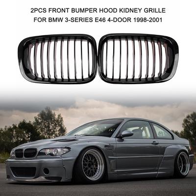 2Pcs Front Bumper Hood Kidney Grille Racing Grille Replacement for BMW 3-Series E46 4-Door 1998-2001