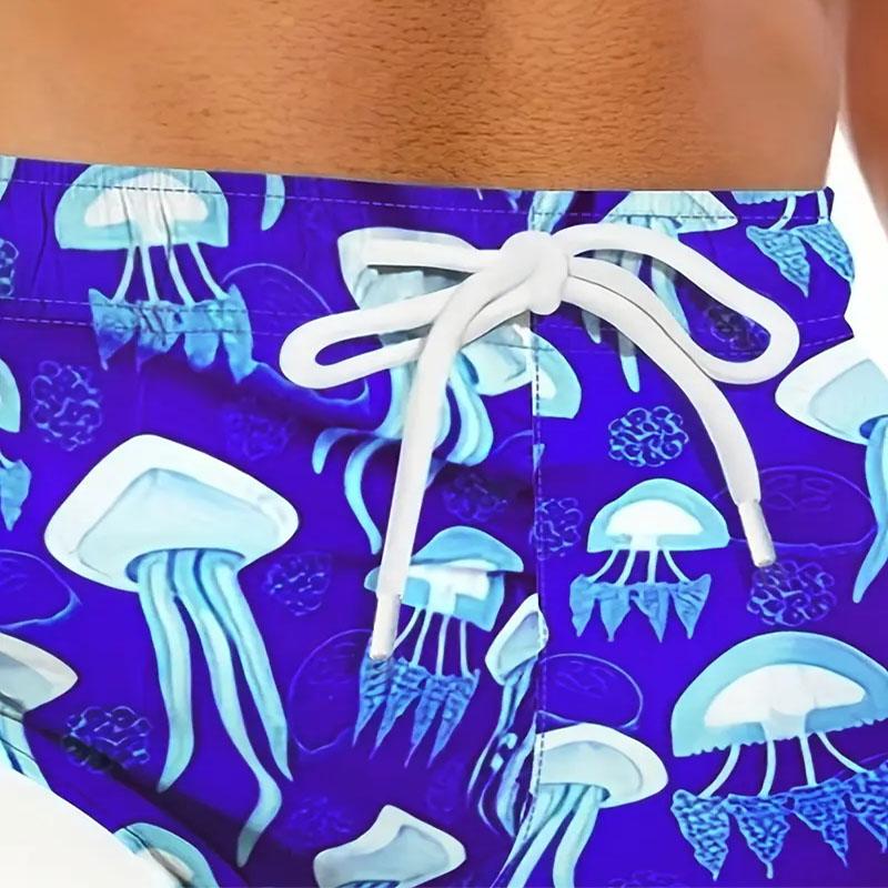 Quick Drying Men's Beach Shorts with Adjustable Drawstring High Waist, Lightweight and Comfortable In Summer 3D Digital Printing