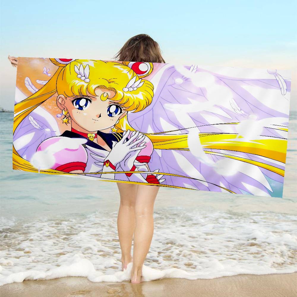 S-Sailores Cute Girl Moon Bath Towel Microfiber Soft Water Absorbing Breathable For Girl Kids Decorative Cartoon Beach Towel