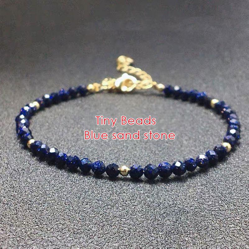 Dainty Tiny Blue Natural Stone Moonstone Beads Bracelet for Women Healing 7 Chakra Delicate Small Stacking Bracelet