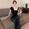 Women's Sexy Celebrity Velvet Flower Slim Dress Dress