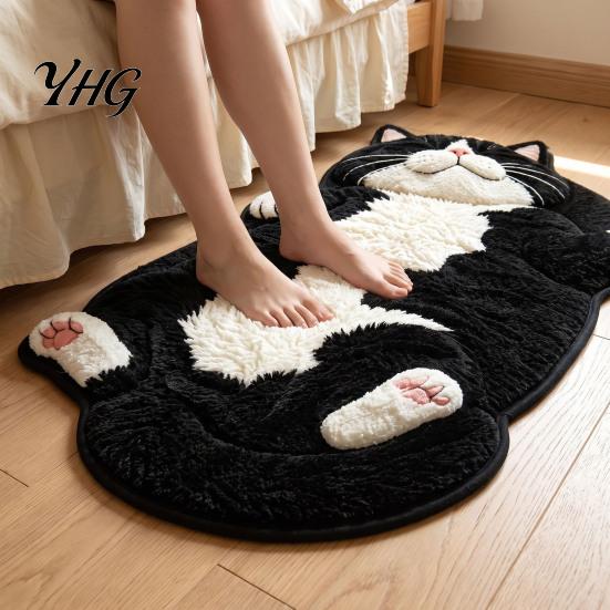 Washable Entryway Runner Sleeping Cat Rug, Ultra Absorbent Plush Bath Mat, Cute Kitty Kitchen Carpet Area Non-slip Door Mat for Bathroom Bedroom Home