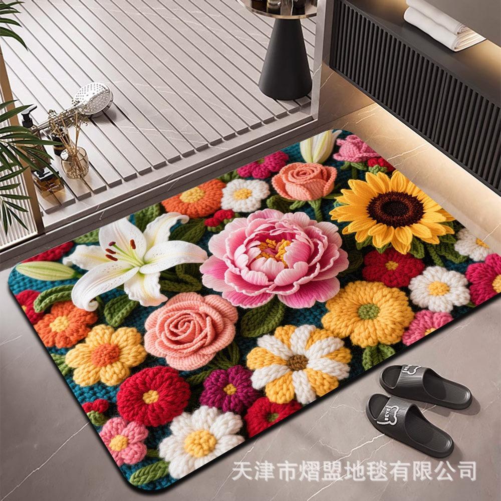 3D Flower Carpet Irregular Flower Shaped Water Absorbing Quick Drying Floor Mat Dirt Resistant and Wear-resistant Foot Mat