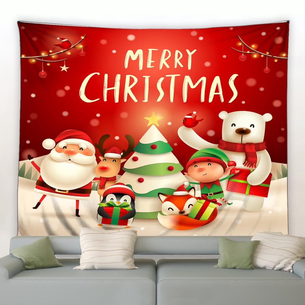 Cute Snowman Elk Tapestry Cartoon Santa Claus Merry Christmas Wall Hanging Holiday New Year Living Room Bedroom