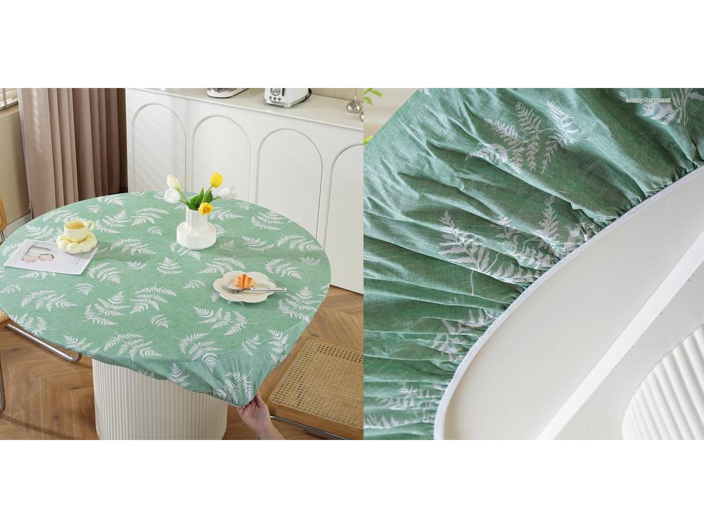 Nordic Print PVC Round Table Cover - Waterproof, Oilproof with Elastic Flannel Backing