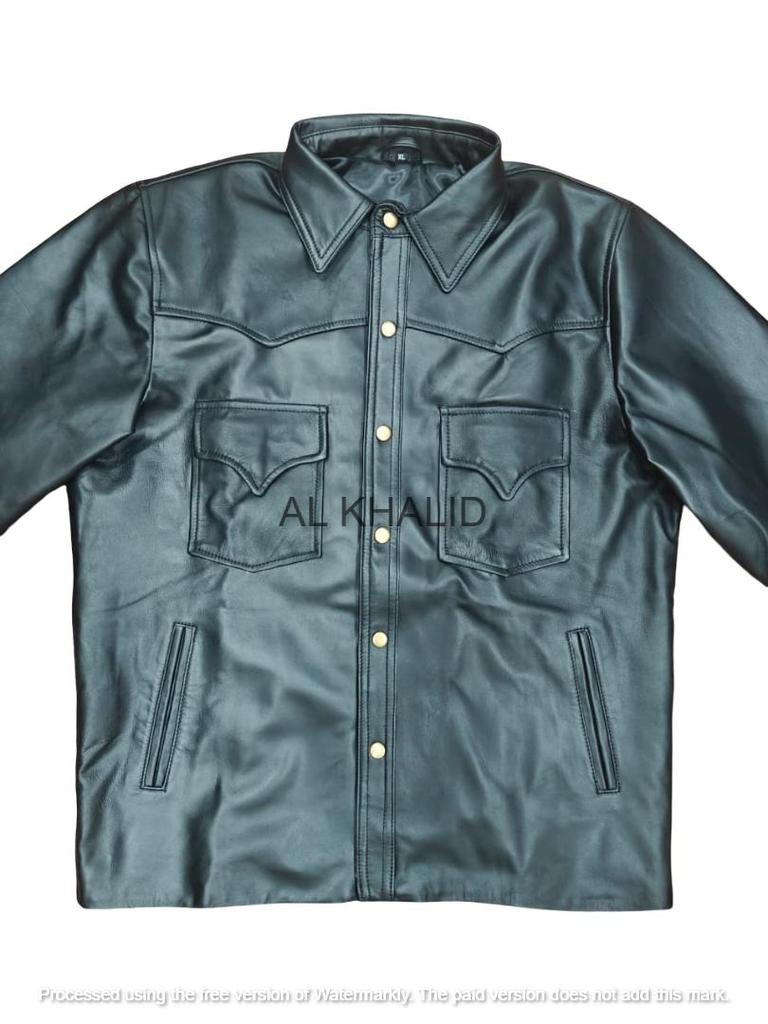 AL KHALID Real New Men's Black Leather Shirt Real Lambskin Causal Fashion Wear Shirt