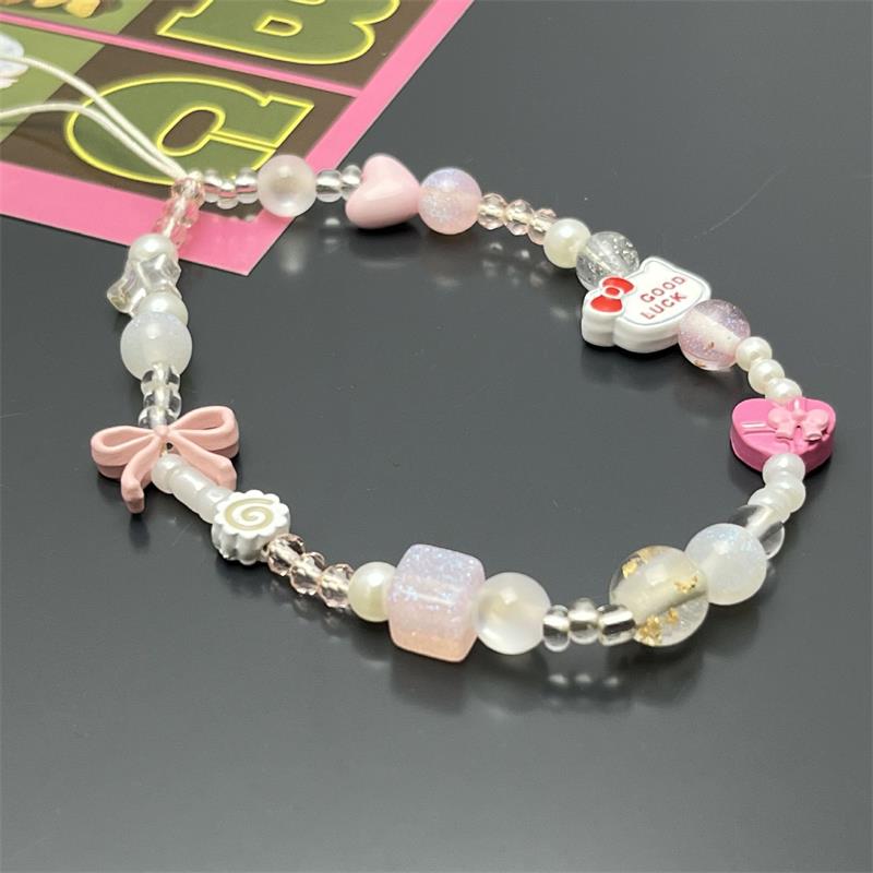 

Милый брелок-подвеска Sanrio Hello Kitty с бантиком и бусинами, девчачья цепочка для телефона, шнурок, шарм Kt, подвески для сумки, веревка против потери, подарок