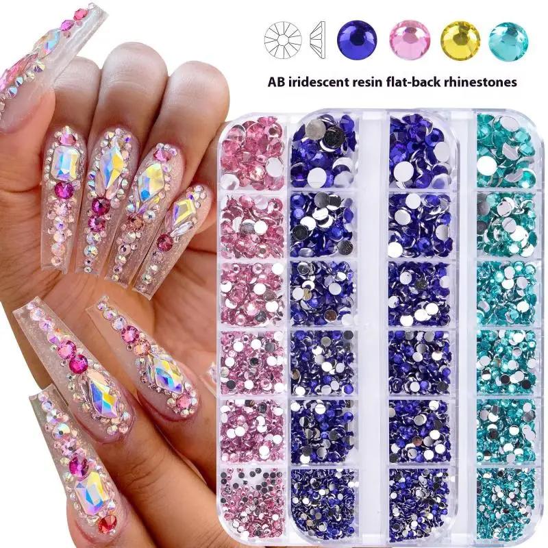 12Grids Box Mix Nail Art Rhinestone Nail Beads AB Crystal Flatback Jewelry Gems With Storage Organizer For Multicolour Nail Art