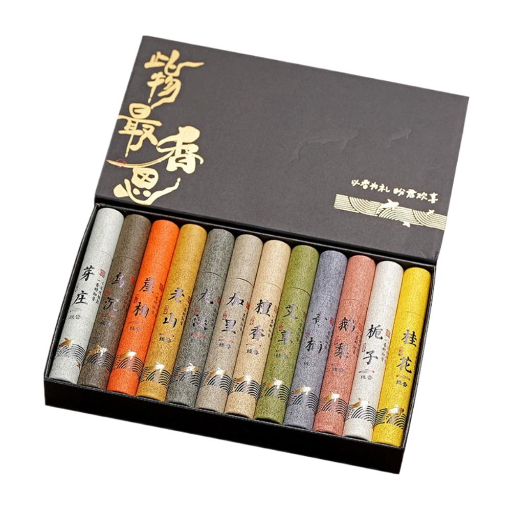 

Chinese Agarwood Incense Sticks Sandalwood Fragrance 12 Variety Gift Set Meditation Zen Atmosphere Home Office Room Decor A