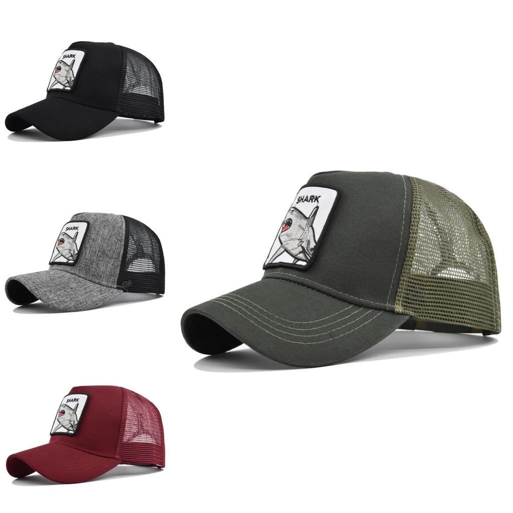 Cute Shark Embroidered Baseball Cap Adjustable Cotton Casual Cartoon Pattern Hat