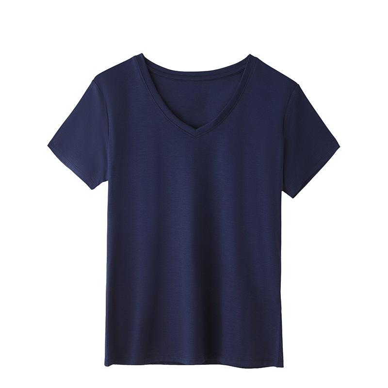 

Летняя новая стильная футболка с короткими рукавами, женская футболка из мерсеризованного хлопка, футболка из чистого хлопка с v-образным вырезом, европейские и американские женские L синий