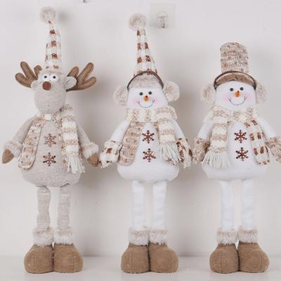 Christmas Snowman Doll Decoration Retractable Long Legs Handmade Knitted Scarf Plush Earmuff Xmas Desktop Elk Ornament Holiday Festive Gift