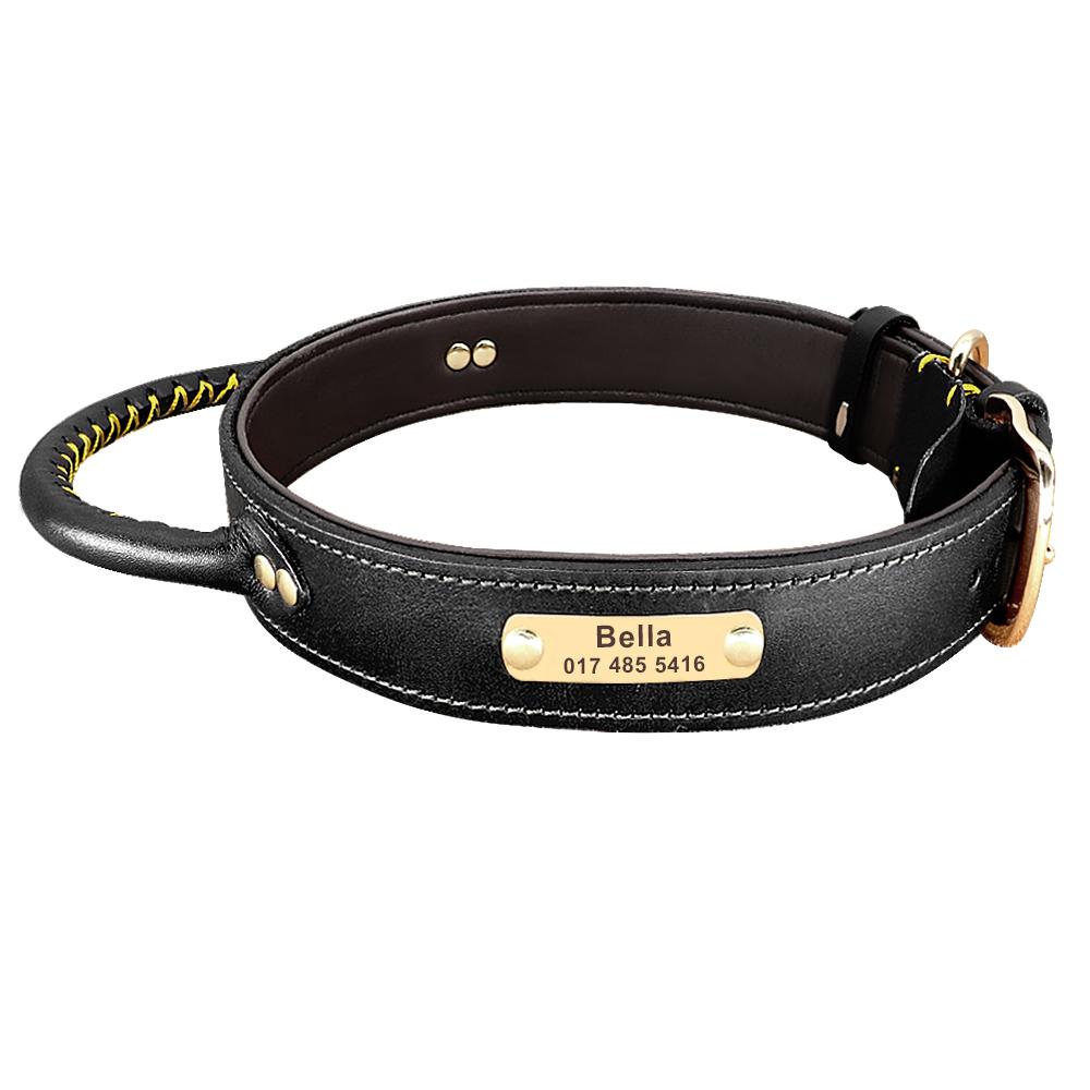 Personalized PU Leather Dog Collar Free Engraved Dog ID Tag Collars Pet Training Quick Control Necklace With Handle For Dogs