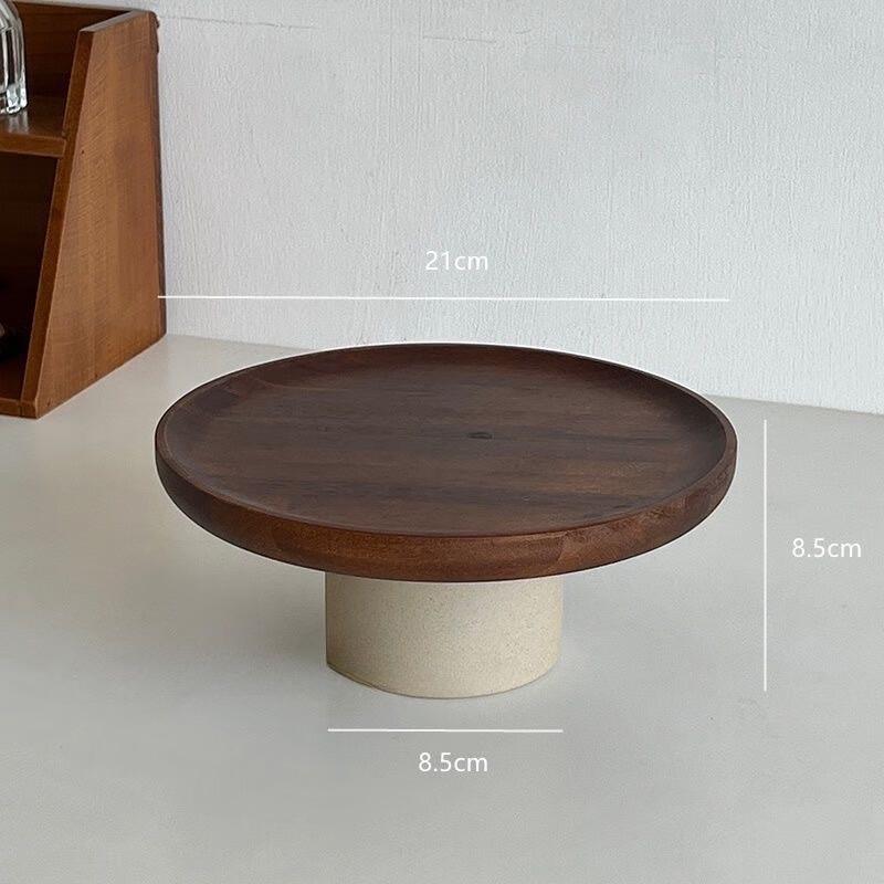 Retro Acacia Wood Ceramic High-Footed Serving Plate