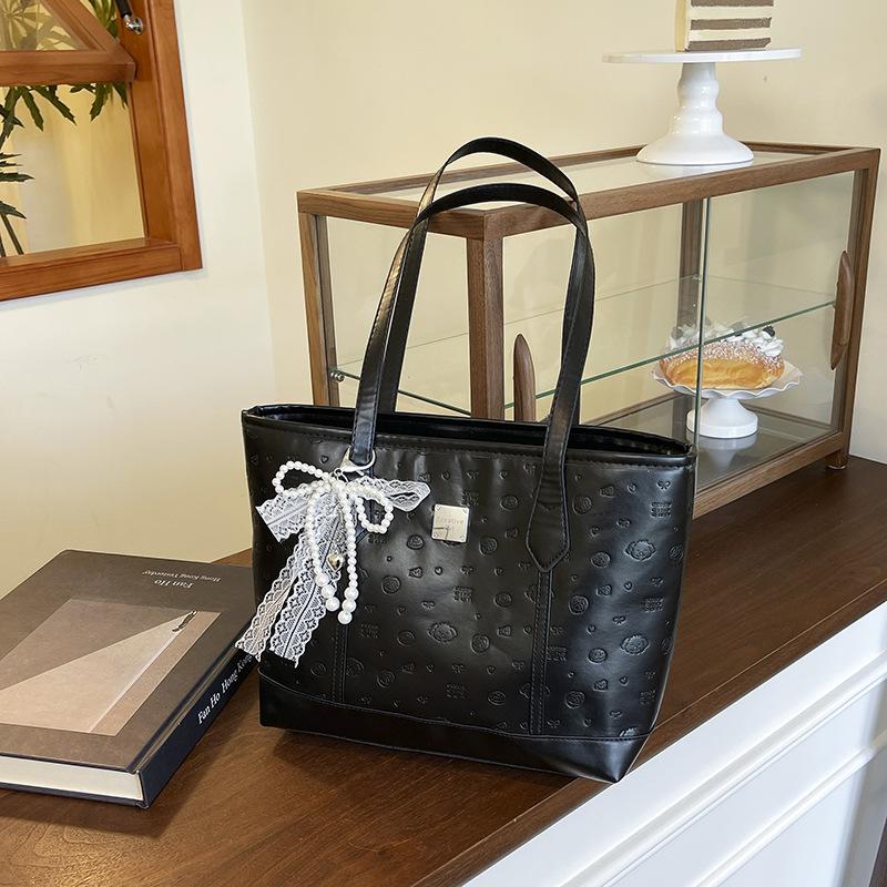 European American Style Faux Leather Tote Bag for Women, Elegant Embossed Large Capacity Shoulder Handbag, Casual Commute Work Bag KTB