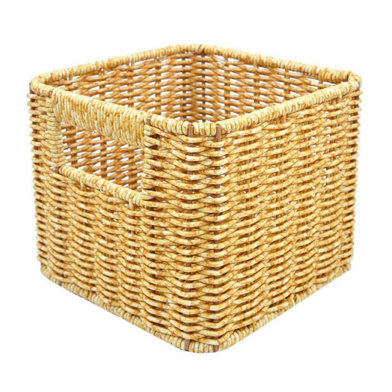 1Pc PP Simple Storage Case Practical Hand-woven Removable Imitation Rattan Desktop Organizing Box Storage Basket
