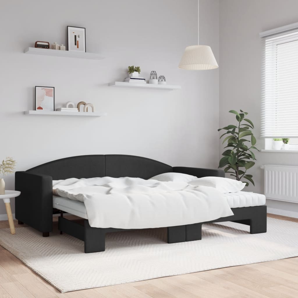 Extendable Daybed with Mattresses Black 90x190 cm Fabric