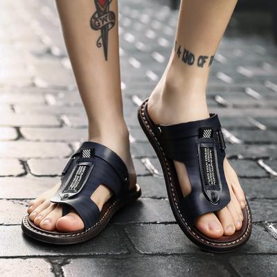 Neue Sommer Männlichen Outdoor-Flip-Flops Männer Bequeme Beiläufige Schuhe Leder Männer Atmungs Strand Schuhe Sandalen Plus Sizegh4