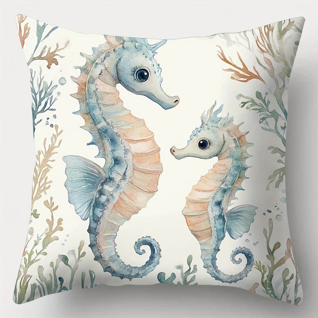 4pcs, printed pillowcases, including seahorse, starfish, turtle and other patterns. Suitable for home decoration, outdoor, room