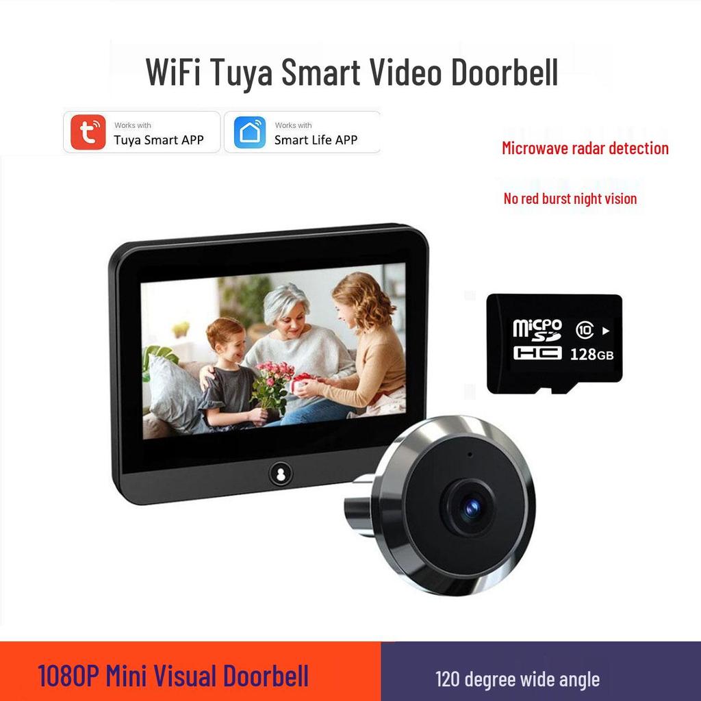 Tuya Smart WiFi Electronic Peephole Doorbell: Wireless Graffiti Camera with Remote Control.