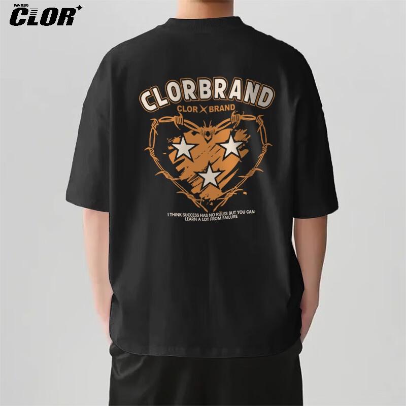CLOR Unisex Loose Fit Pure Cotton Short Sleeve T-Shirt with Trendy Print XL