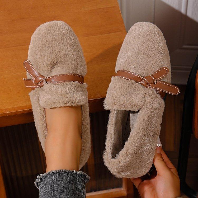 

2025 Новая Мода Противоскользящие Толстые Плюшевые Балетки Женские Зимние Туфли из Искусственного Меха Женские Слипоны Теплые Хлопковые Туфли на Подкладке Женские 465 40 коричневый