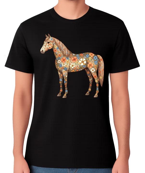 Brown Floral Horse T-Shirt Beautiful Horse Art Unisex Tee XXXL