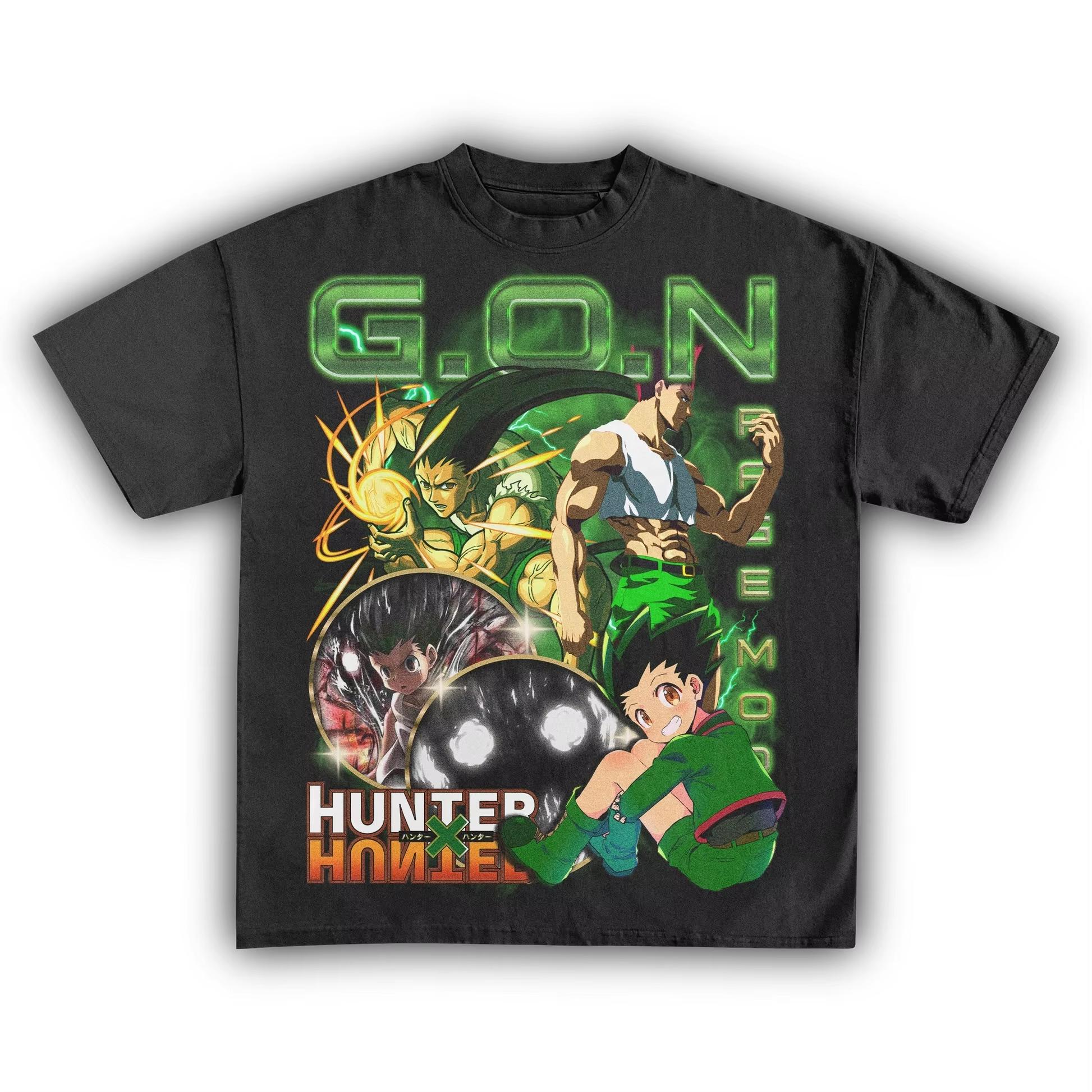 Hunter×Hunter Gon Freecss Vintage Anime Graphic T-shirt for Men, Casual Pure Cotton Streetwear Women And Men T-shirt 4XL