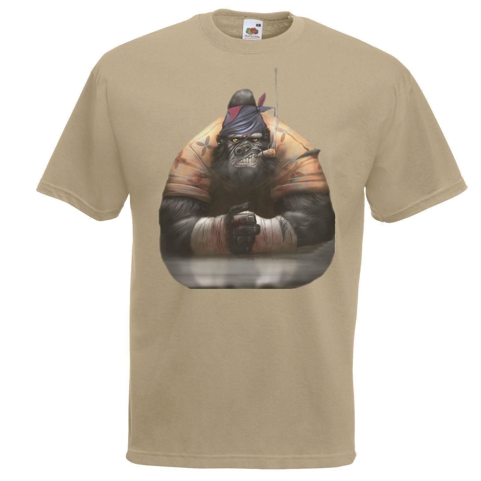 Adults Silverback Gorilla Smoking Cigar Primate Thug Unisex Khaki TShirt 2XL