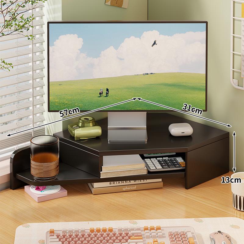 Corner Desktop Monitor Stand with Storage Rack
